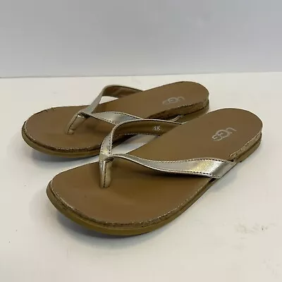 UGG Tuolumne Flip Flops Size 1 Kids Metallic Silver Tan Comfort Casual Thong • $17