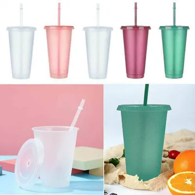 £8.68 • Buy 5Pcs Plastic Reusable Cups With Lid And Straw Drink Coffee Beverage Tea Cups UK