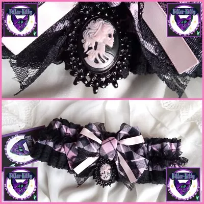 M-L Pink Plaid Gingham Punk Gothic Skull Sexy Lolita Wedding Burlesque Garter  • £39.99