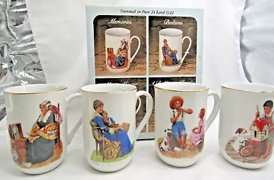 Mug Set By Norman Rockwell Trimmed In 24 Karat Gold SK01704 Vintage Collector 83 • $29