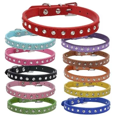 £6.80 • Buy Suede Leather Dog Collar Diamante Puppy Bling Yorkie Teacup Chihuahua & Upwards