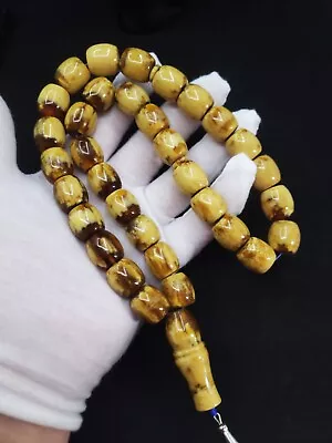 77.33gr Amber Tasbih 33 Islamic Kahraman Misbah Sibha Rosary 12/15mm Beads Olive • $47