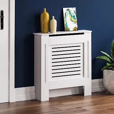 White Radiator Cover Modern Traditional Wood Grill Cabinet Shelf MDF Horizontal • £27.99