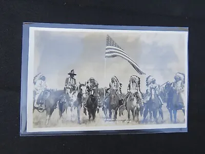 RPPC Crow Indians Natives W/ American Flag MONTANA Real Photo Postcard Mint! • $63.75