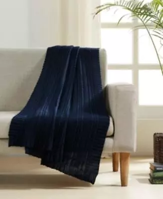 Vcny Home Cable Knit Cotton 50  X 60  Throw Navy Blue • £22.81