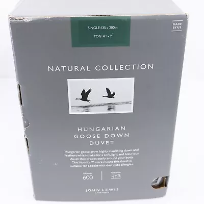 John Lewis Natural Hungarian Goose Down Duvet 13.5 Tog All Season Single • £240