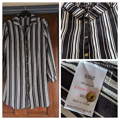 Women's Shirt Dress QUIZ Size 14 Black Stripe Long Sleeve 100% Polyester • £9.99