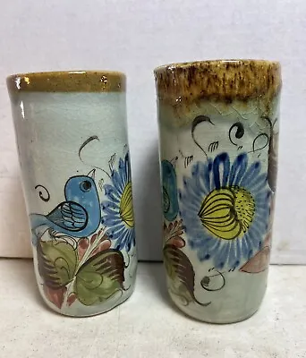 Tonala Style Mexican Pottery Lot Of 2 - 6 1/2” Ceramic Cup / Vase Mexico • $18.98