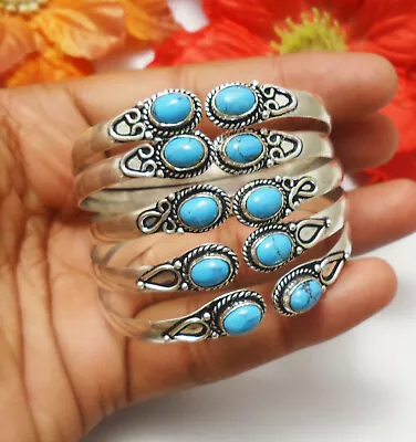 1PCS Sleeping Beauty Turquoise Gemstone Cuff Bracelet 925 Sterling Silver Plated • $5.59