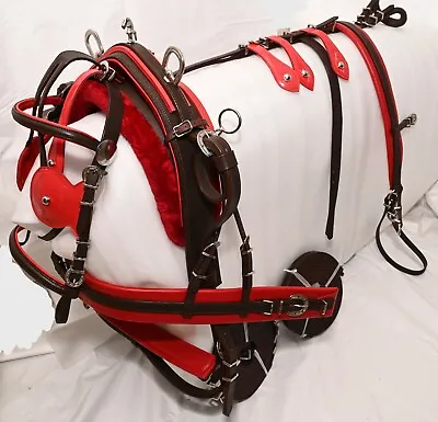 Leather Horse Harness Brown With Red Padding Shetland Size With Horse Shoe Buckl • £185.99