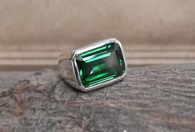 925 Sterling Silver Natural Certified 7.25 Ct Emerald Handmade Mens Ring • £45.35