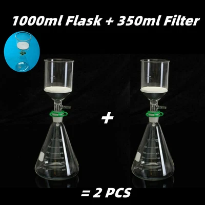 $105 • Buy 2x Glass Vacuum Suction Filtration Kit 1000ML Buchner Funnel Flask 350ML Filter