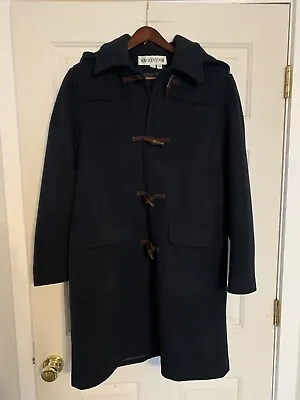 Vintage Mackintosh 100% Wool Navy Blue Size 12  Coat Hooded - Wood Buttons • $18.99