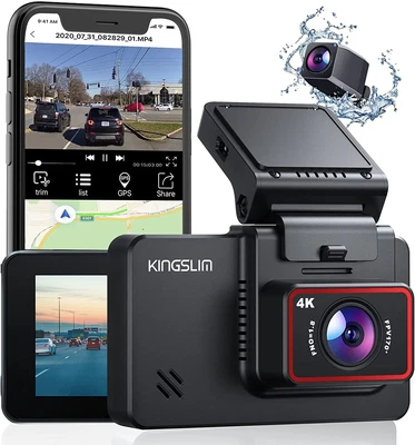 $288.95 • Buy Kingslim D4 4K Dual Dash Cam With Built-In Wifi GPS, Front 4K/2.5K Rear 1080P Du