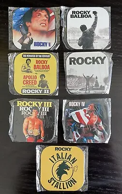 BOXING ROCKY MOVIE THEMED -SET OF 7- WOOD COASTERS -Sz 4in X 4in- SQUARE - NEW • $28