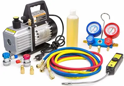  4CFM Air Vacuum Pump HVAC A/C Refrigeration Kit AC Manifold Gauge Case Set R134 • $266.14