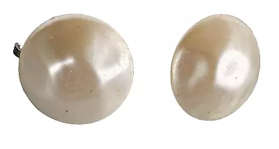 Vintage Faux Natural Pearl Large Chunky Cabochon Clip On Earrings Estate Jewelry • $9.20