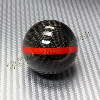 Real Carbon Fiber Ball Manual MT Gear Shift Shifter Knob W/Red Stripe Universal • $23.99
