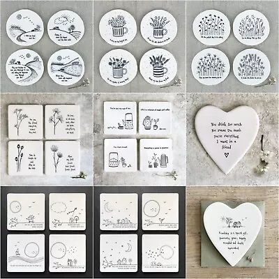 White Porcelain Coasters East Of India Sentimental Quote Keepsake Gift Present • £6.95