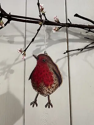 Wooden Robin Decoration Hanging Garden Bird Natural UK Made Gift Christmas • £6.95