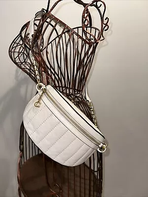 Coach Chain Belt Bag With Quilting Chalk White Leather  C0851 • $88