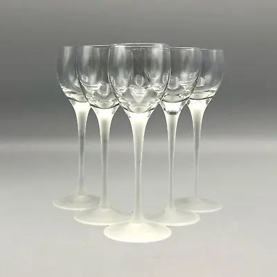 Vintage Crystal Wine Glass Frosted Stem 4 Oz. Vintage Stemware Set Of 5 • $24.99