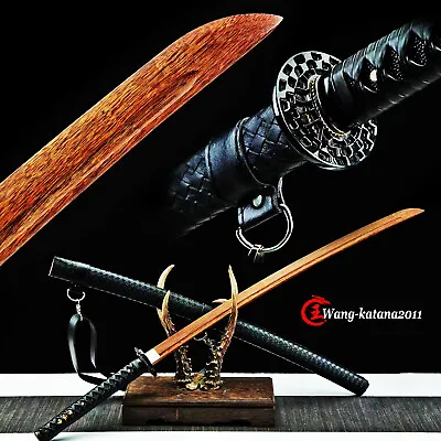 Wooden Katana Battle Training Practice Sword Kendo Iaido Outdoor Leather Bokken • $79.99