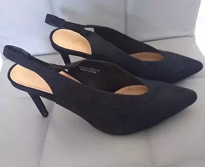 Sole Diva Sling Back Stilleto Black Shoe Sizes 4E To 7EEE Wide Fit SALE!!ref N30 • £9.99