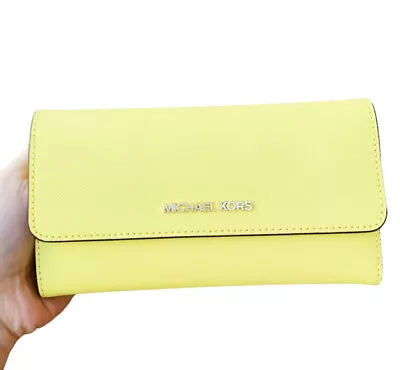 Michael Kors Jet Set Travel Large Trifold Leather Wallet - Sunshine/Yellow • $35