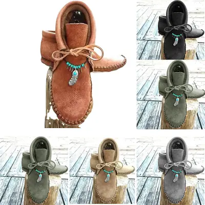 Women's Roman Moccasins Lace Up Flats Round Toe  Ankle Boots Fleece Lined Shoes • $35.20