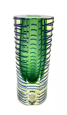 Vintage MCM Mid Century Sommerso Green Pavel Hlava Glass Vase Sculpture Studio • $89.99