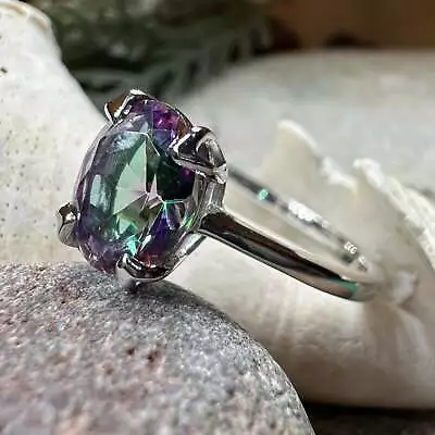 Mystic Topaz Solitaire Ring Statement Engagement Ladies 925 Ring • $44.99