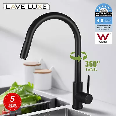 LaveLuxe Black Pull Out Kitchen Laundry Sink Mixer Tap Swivel Spout Faucet Round • $75.99