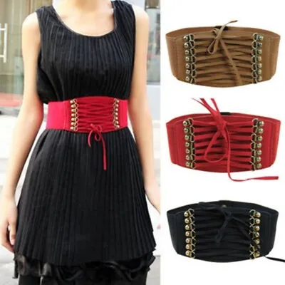 Women's Waistband Rivet Belt Ladies Elastic Buckle Wide Waist Lace Corset UK • £5.49