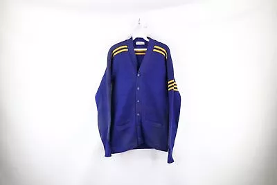 Vintage 60s Mens Small Striped Wool Knit Varsity Letterman Cardigan Sweater USA • $59.46