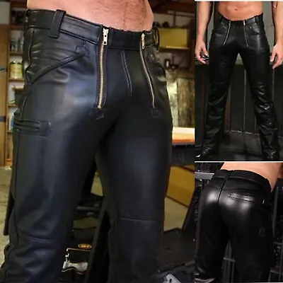 Fashion Trousers Size Leather Leather Pants Large Pants Zipper Men's Casual • $36.26