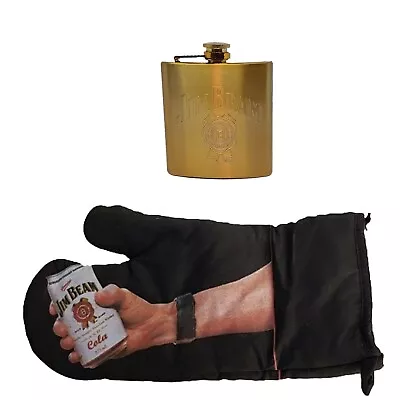 $49.99 • Buy JIM BEAM & COLA OVEN MITT + GOLD HIP FLASK  SET 150ml  BNWOT MAN CAVE BBQ 
