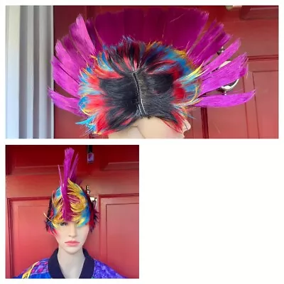 $9.99 • Buy Multi Color Feather Neon Mohawk Wig Cap Mardi Gras Costume Party NEW Pink Black