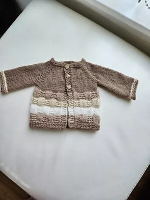 Hand Knitted Baby Cardigan Newborn Taupe  And Neutrals   New • £6