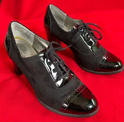 Faux Paten Leather Suede Victorian Steampunk Lace Up Kitten Heal Shoes Size 8 • $12