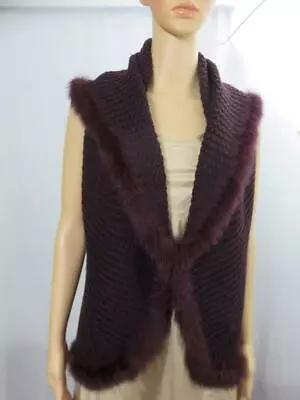 Love Token Bohemian Purple Acrylic Yarn Vest Trimmed In Rabbit Fur Hook/Eye SZ L • $49.99