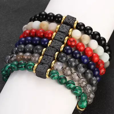 Cube Rock Lava Handmade Bracelets Natural Gemstone Beads Stretch Healing Reiki • $8.99