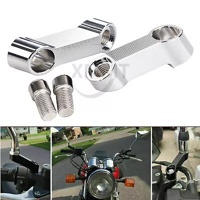 Chrome 10MM Motorcycle Rearview Mirror Extension Adapter For Harley Honda Yamaha • $15.18