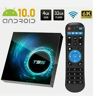 T95 Android 10.0 TV Box 4GB 32GB Quad Core HD 6K HDMI WIFI 5G Media Player UK • £34.98