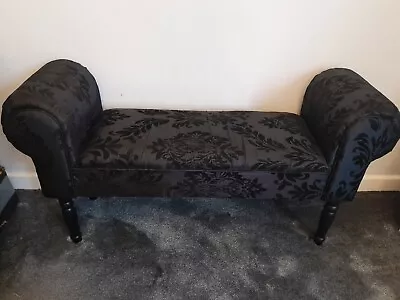 Bed End Chaise / Window Seat Bench / Hallway Seat Wooden Legs/ Black Baroque • £0.99