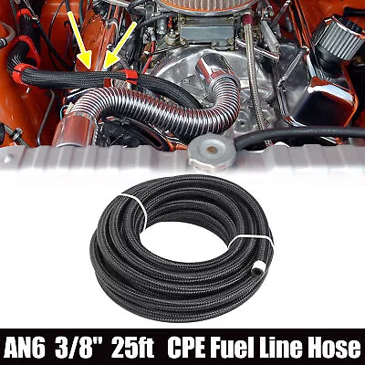 25ft AN6 3/8  Universal Braided Nylon Stainless Steel CPE Oil Fuel Gas Line Hose • $52.79