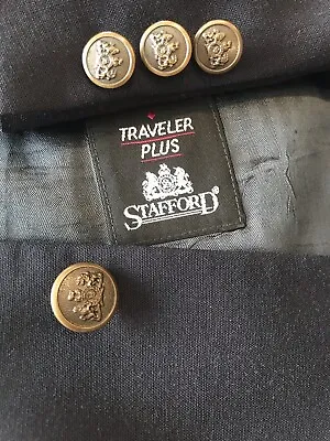 STAFFORD Traveler Plus Blazer Jacket Sport Coat Bronze Crest Metal Buttons 44XL • $69.99