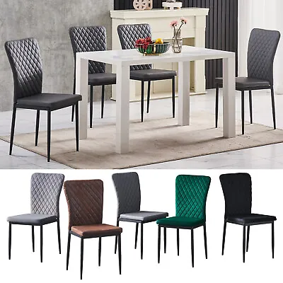 4/6 Dining Chairs Set Faux Leather Metal Legs PADDED SEAT Home Room Restaurants • £89.99