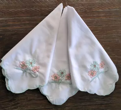 Vintage Women's Floral Embroidered Hankerchief Set Of 3 • $9.99