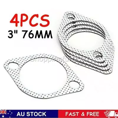 4X 3  76MM EXHAUST GASKET - 107MM BOLT SPACING 3 INCH FLANGE 4 Pieces OZ • $11.85